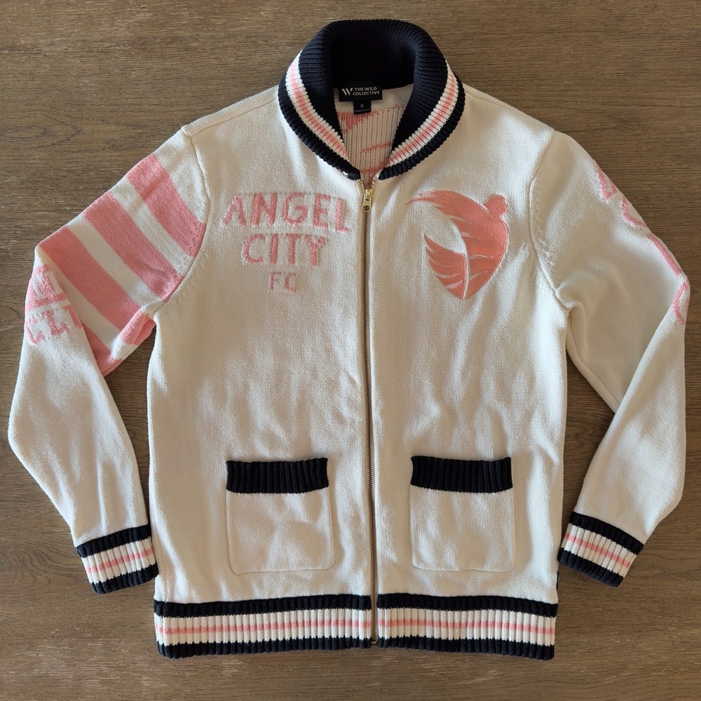 The Wild Collective Angel City FC-Soccer-Women's Knitted Bomber Jacket-Cream-Sml